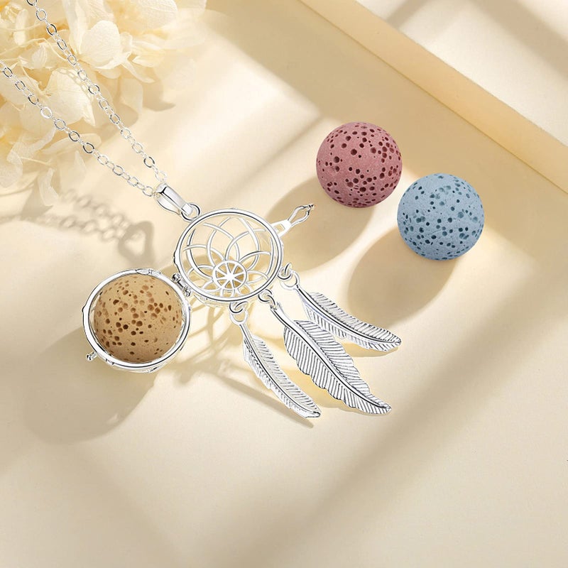 INFUSEU Dreamcatcher Necklace Aromatherapy Gifts Essential Oil Diffuser Lava Rock Stone Pendant Native American Indian Jewelry for Women Dream Catcher Feather Spiritual Meditation Items - Image 4